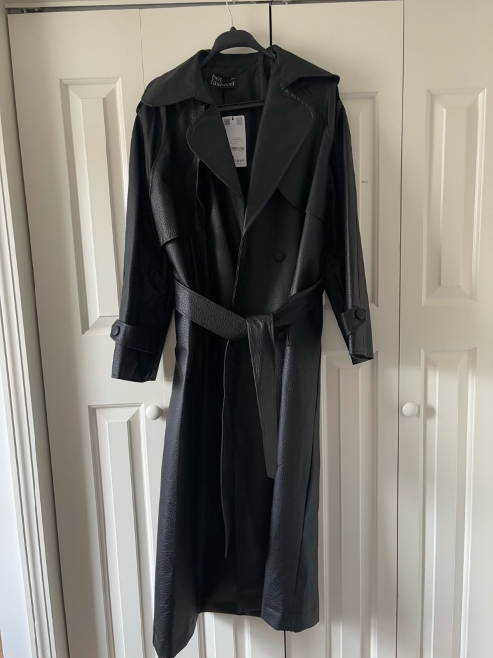 Black Trench Coat Faux Leather - Picture 9 of 12